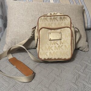 Michael Kors Beige and Brown Messenger Bag